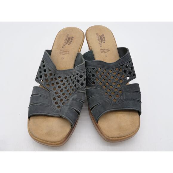 Spring Step Sandals Women 8.5 Black Leather Perforated Platform Wedge Heel Slide - Picture 9 of 10